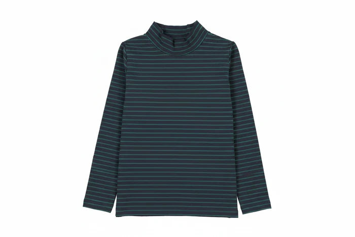 tee l/s fan club striped mockneck - navy/green stripe