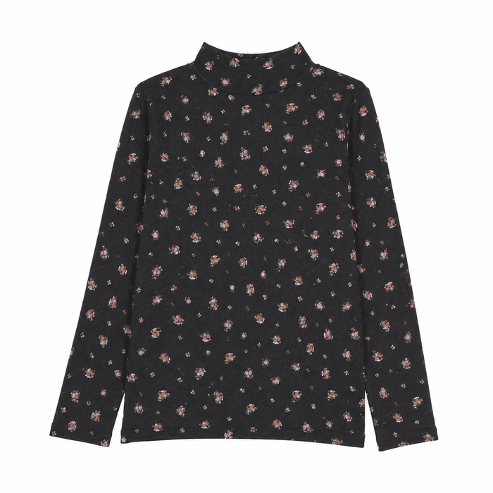 tee l/s printed mockneck - black print