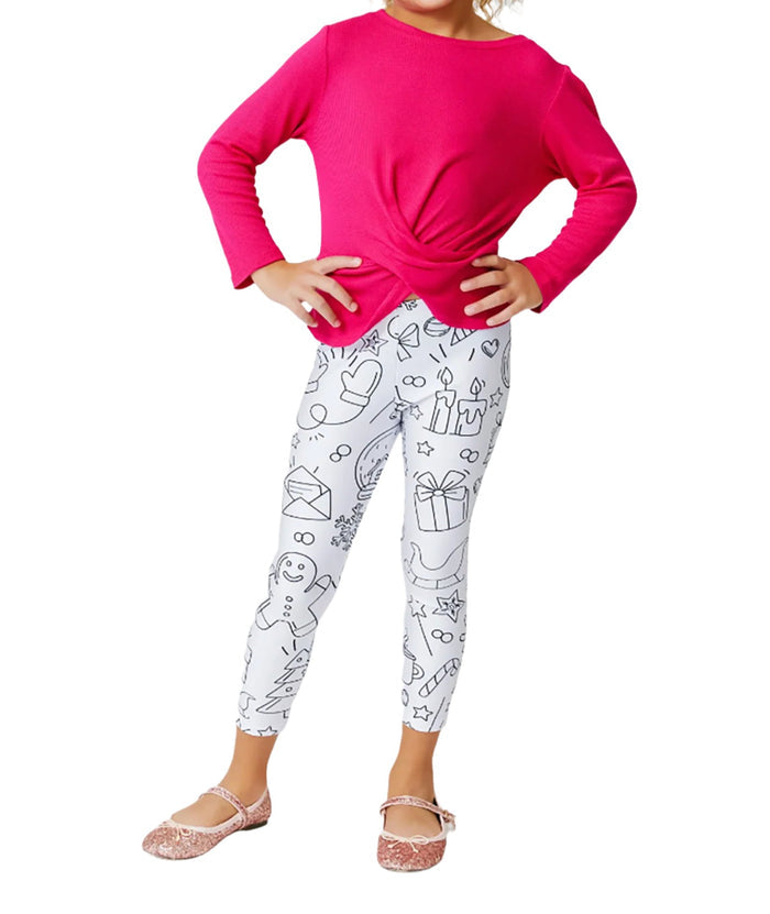 Terez Girl Christmas Coloring Leggings Distressed/seasonal girls Terez Multi Y/4