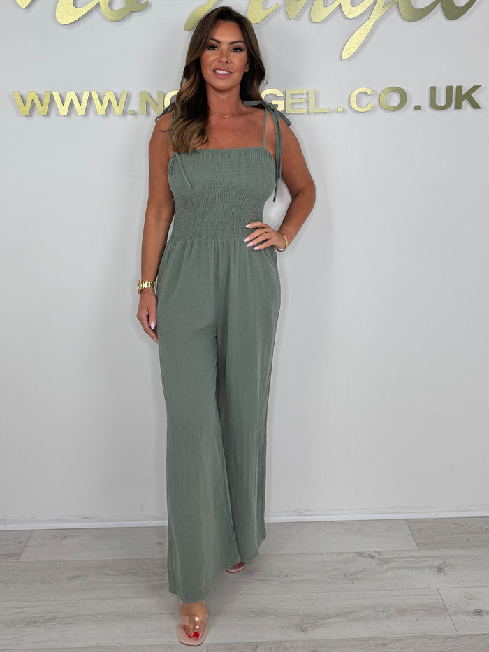 Tie Up Shoulder Smocked Top Jumpsuit (4 Colours)