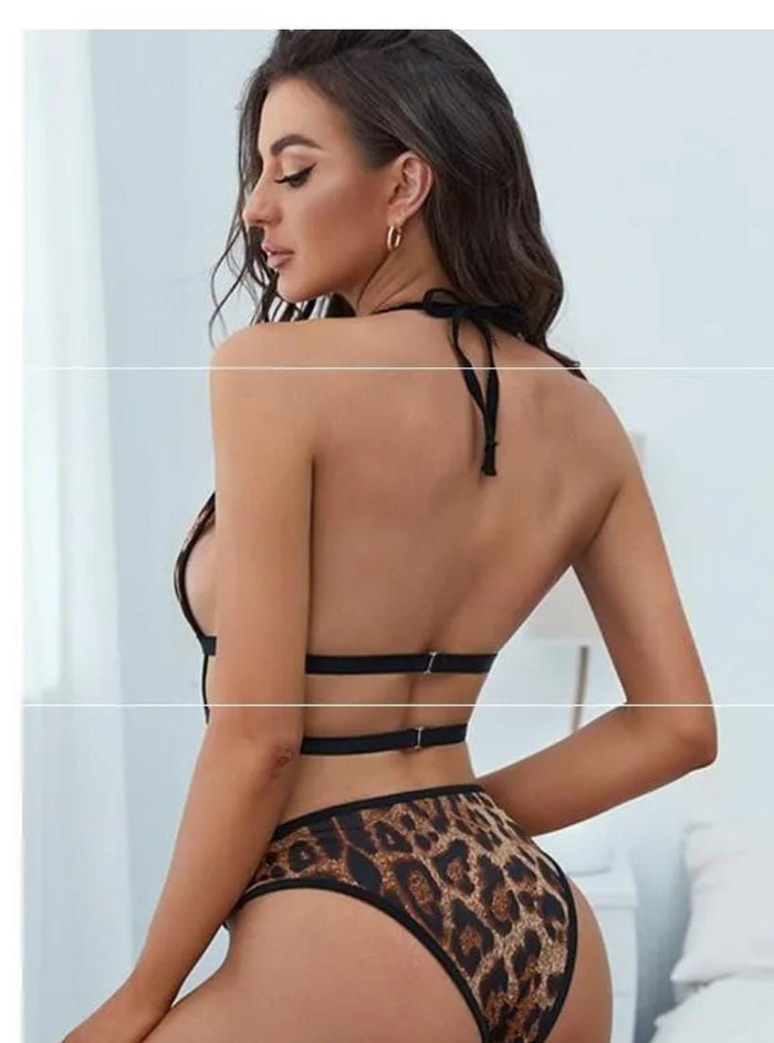 Tiger Print Lingerie style Front & Back lash With tight straps  Bodysuit ( Swimwear )