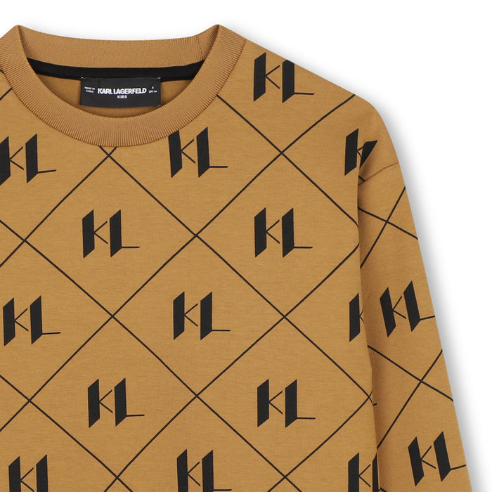 top l/s all over logo print sweatshirt - lght chclte brwn-300