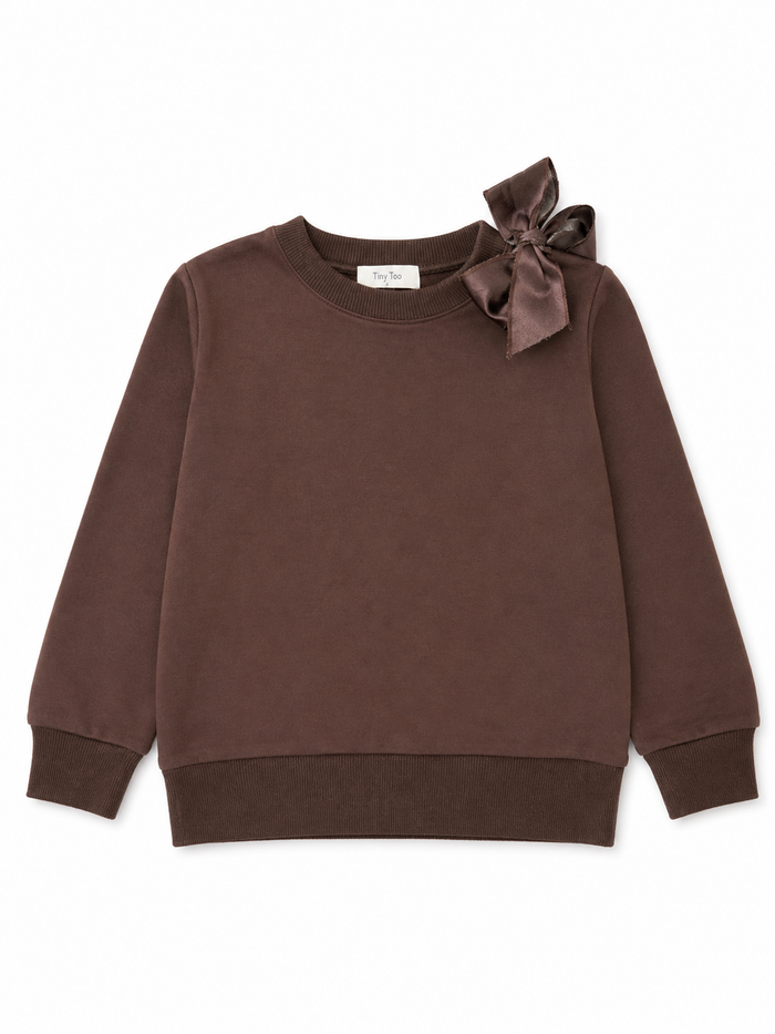 top l/s bow tie sweatshirt - mocha