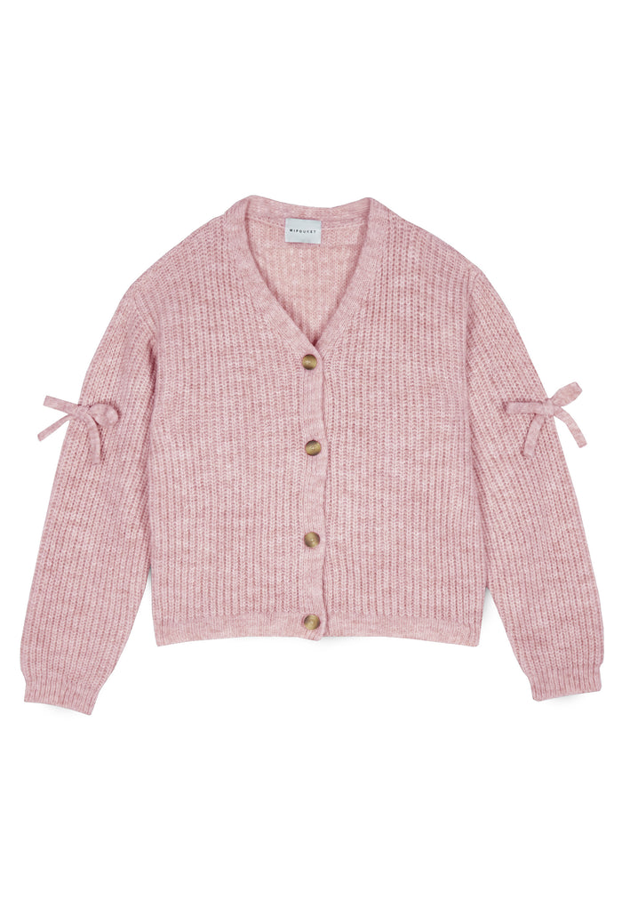 top l/s chunky knit bow cardigan - pink