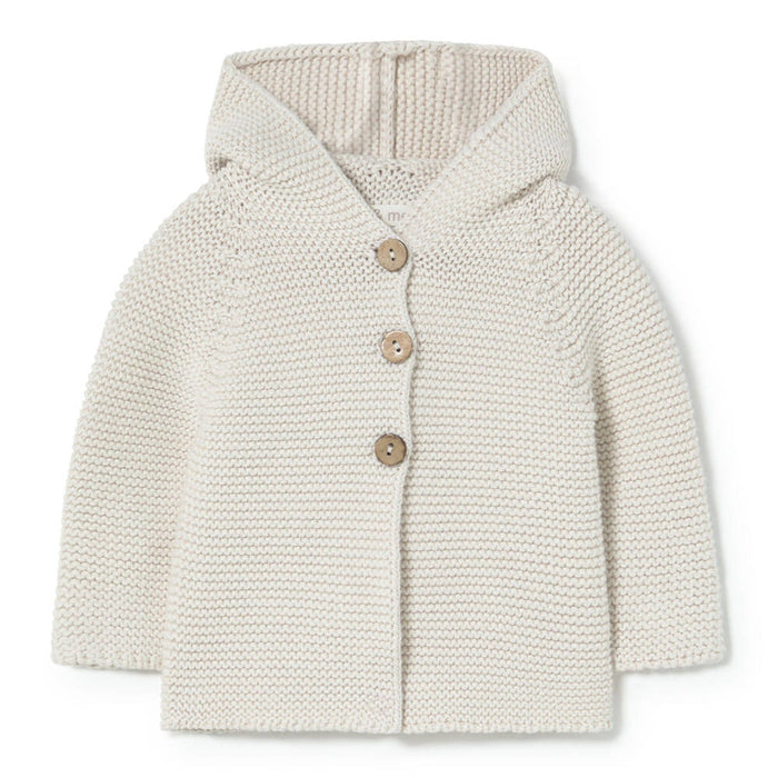 top l/s chunky knit hooded cardigan - cream