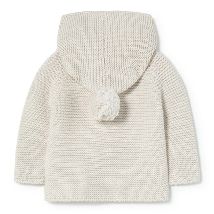 top l/s chunky knit hooded cardigan - cream