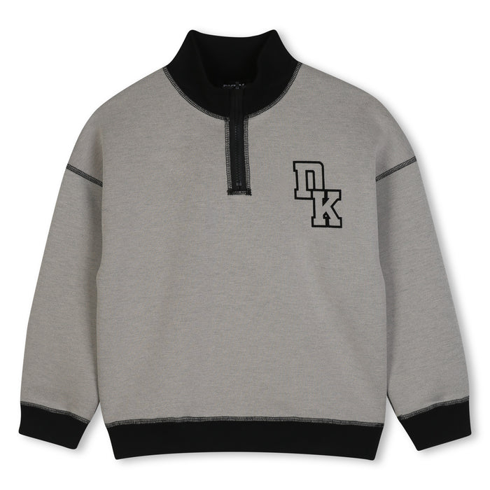 top l/s color trim quarter zip sweatshirt - beige/black-p90