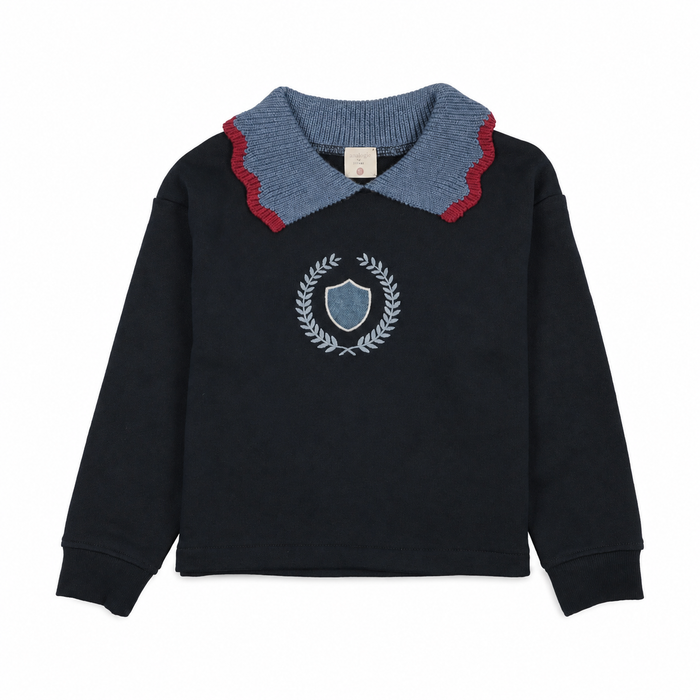 top l/s fan club collared sweatshirt - navy denim