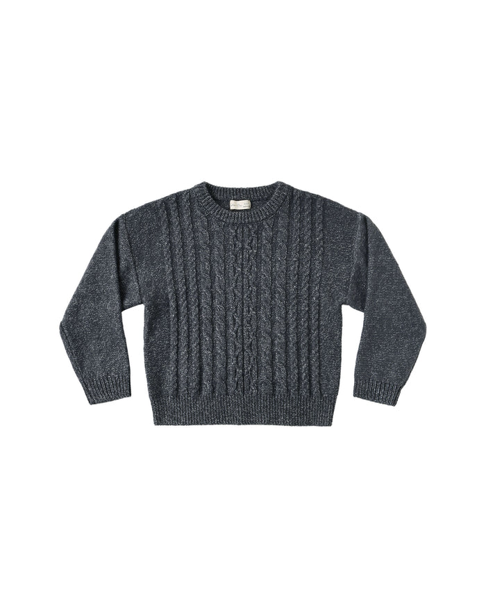 top l/s heathered cable knit sweater - midnight