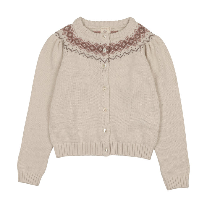 top l/s heirloom knit cardigan - cream/pink