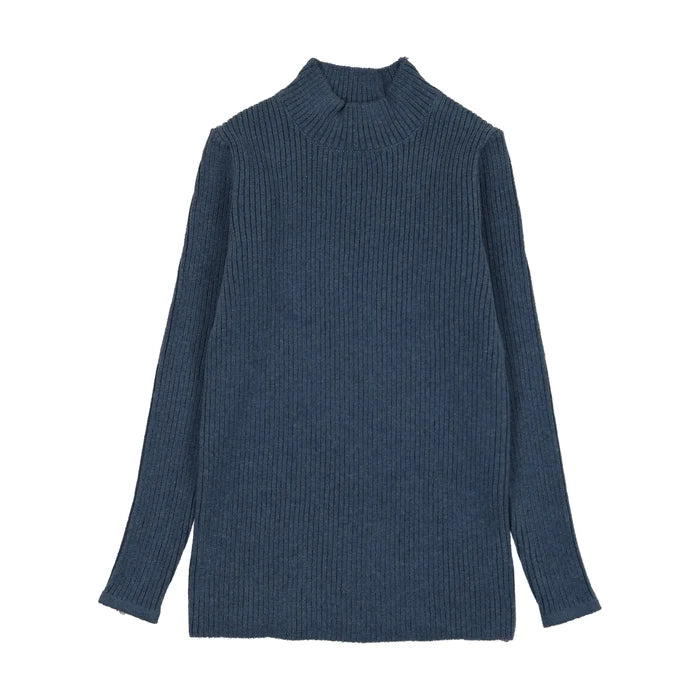 top l/s knit mockneck - vintage blue