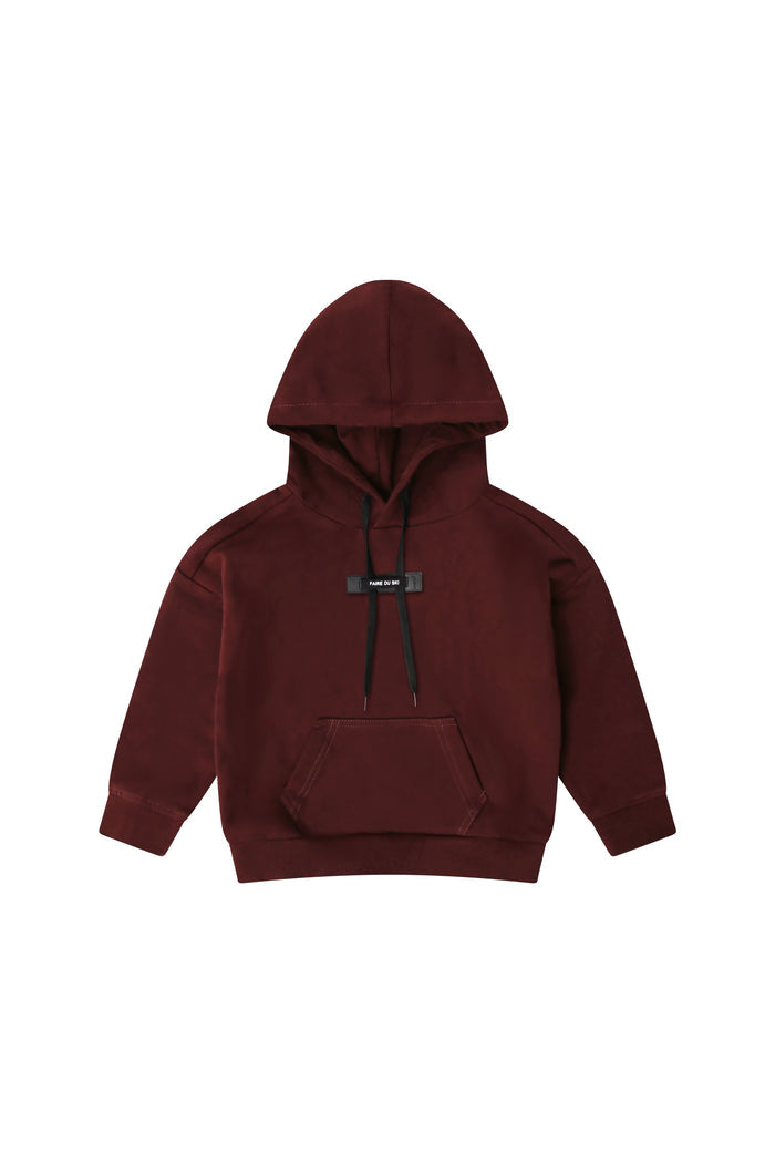 top l/s label hooded sweatshirt - burgundy