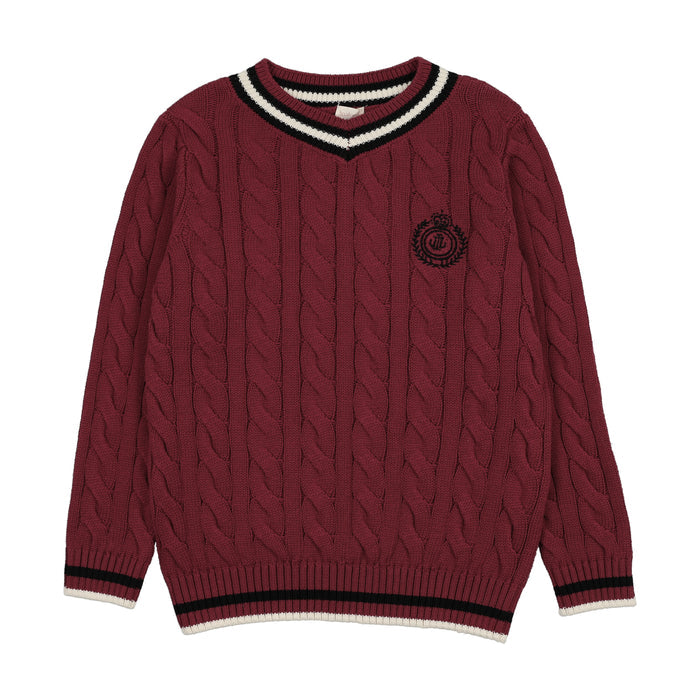 top l/s limited capsule cable knit sweater - deep red