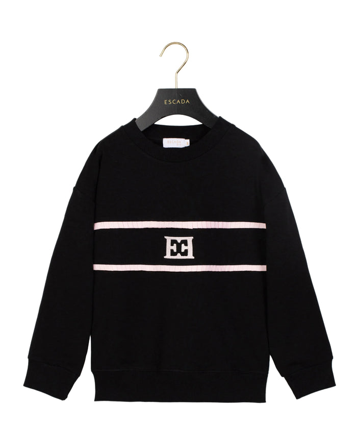top l/s logo ruffle stripe sweatshirt - jet black-091