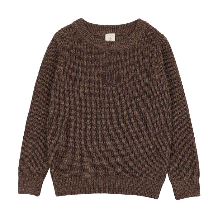 top l/s marled knit sweater - chocolate brown