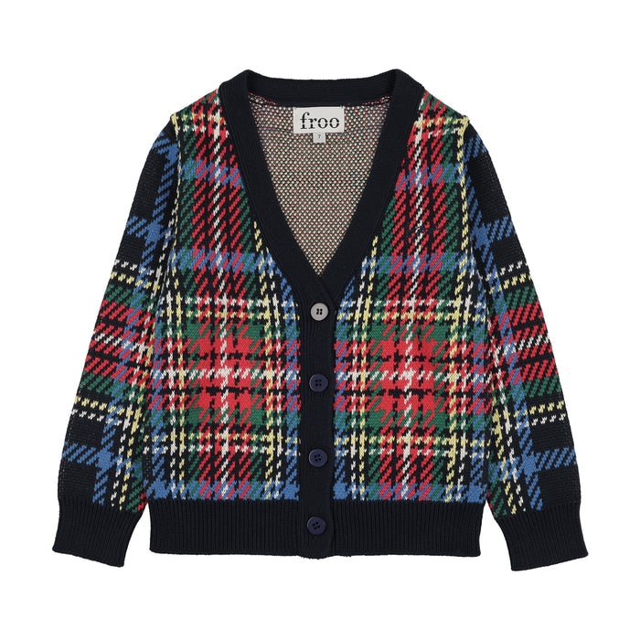 top l/s plaid houndstooth knit v cardigan - plaid