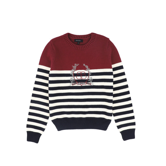top l/s striped embroidered emblem sweater - brown
