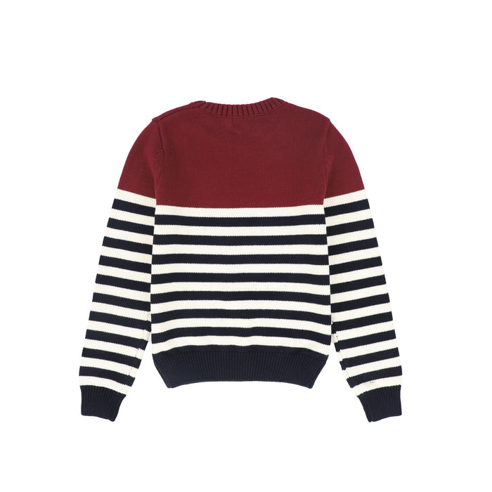 top l/s striped embroidered emblem sweater - brown