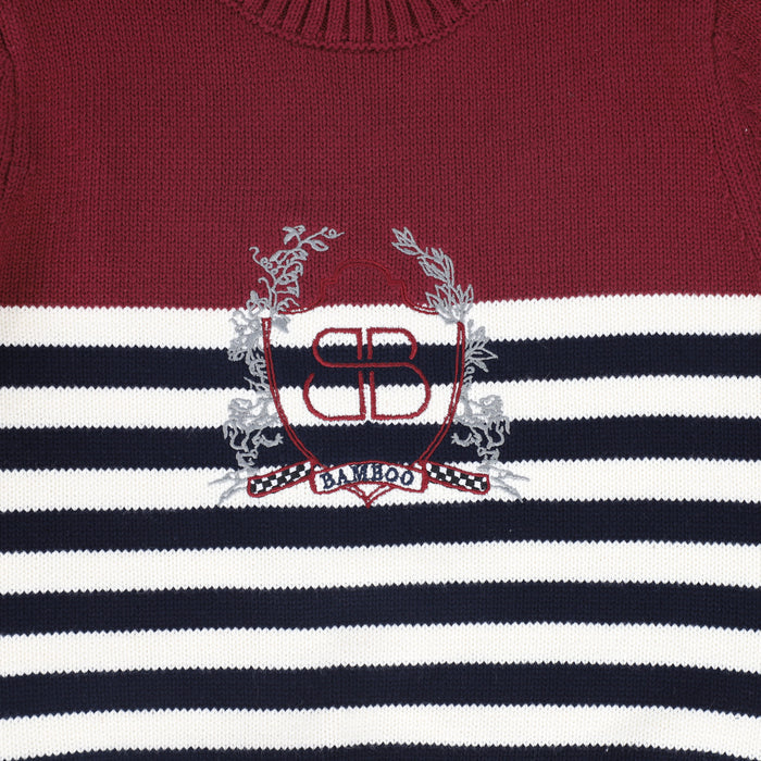 top l/s striped embroidered emblem sweater - brown