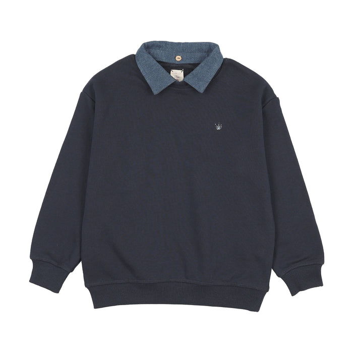 top l/s sweet campaign denim removable collar sweatshirt - navy