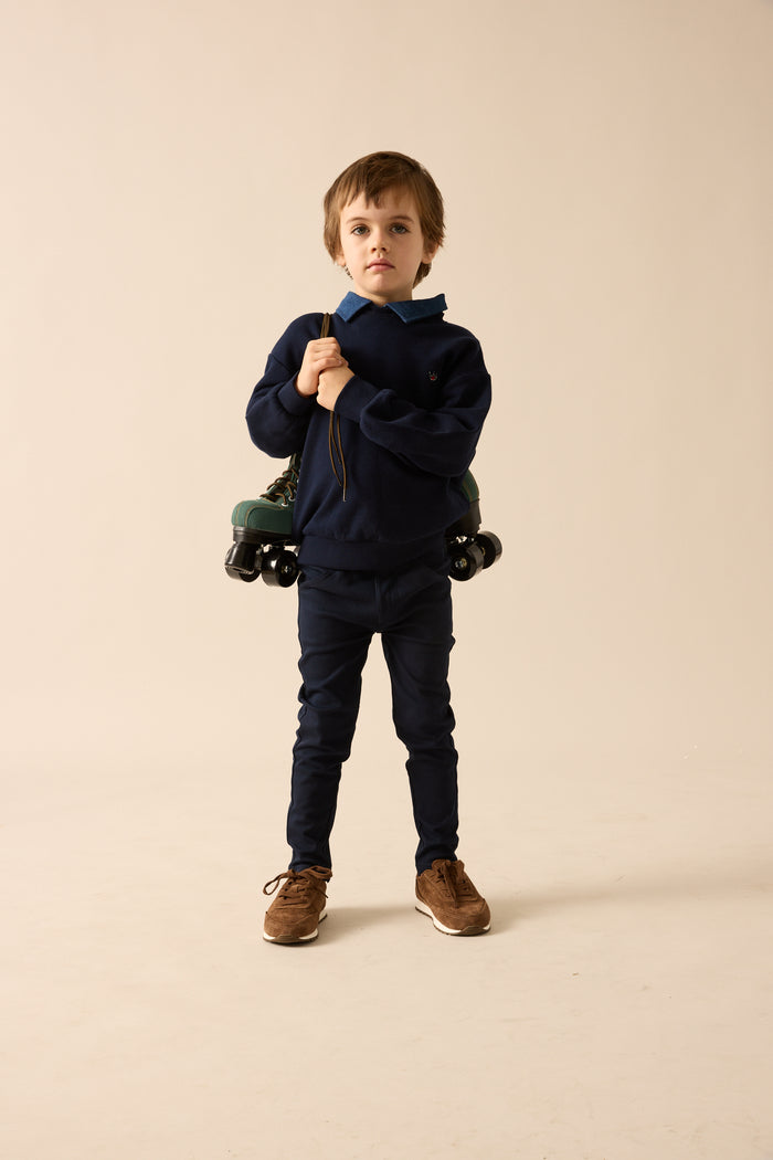 top l/s sweet campaign denim removable collar sweatshirt - navy