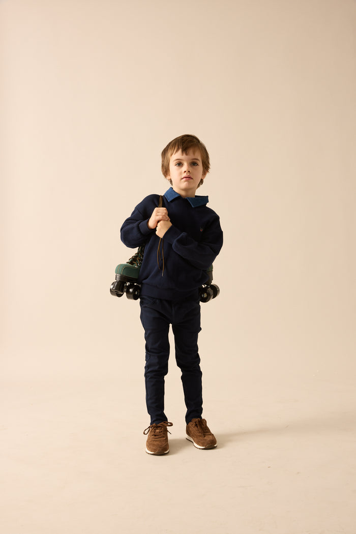 top l/s sweet campaign denim removable collar sweatshirt - navy