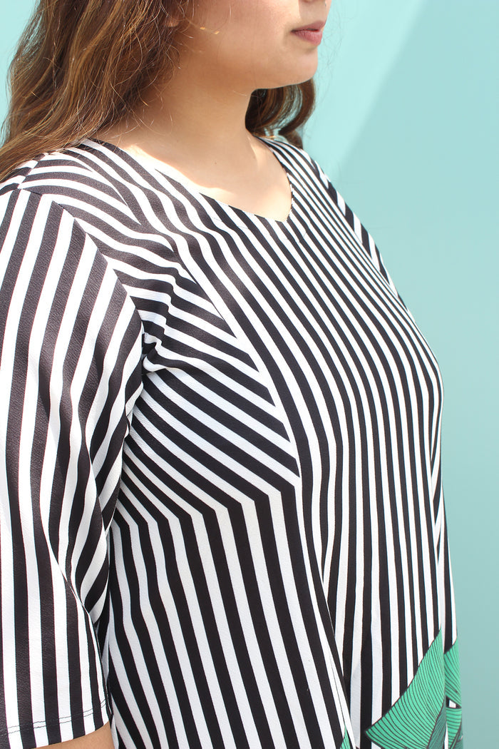 Tropical Leaf Stripe Printed Maxi Dress