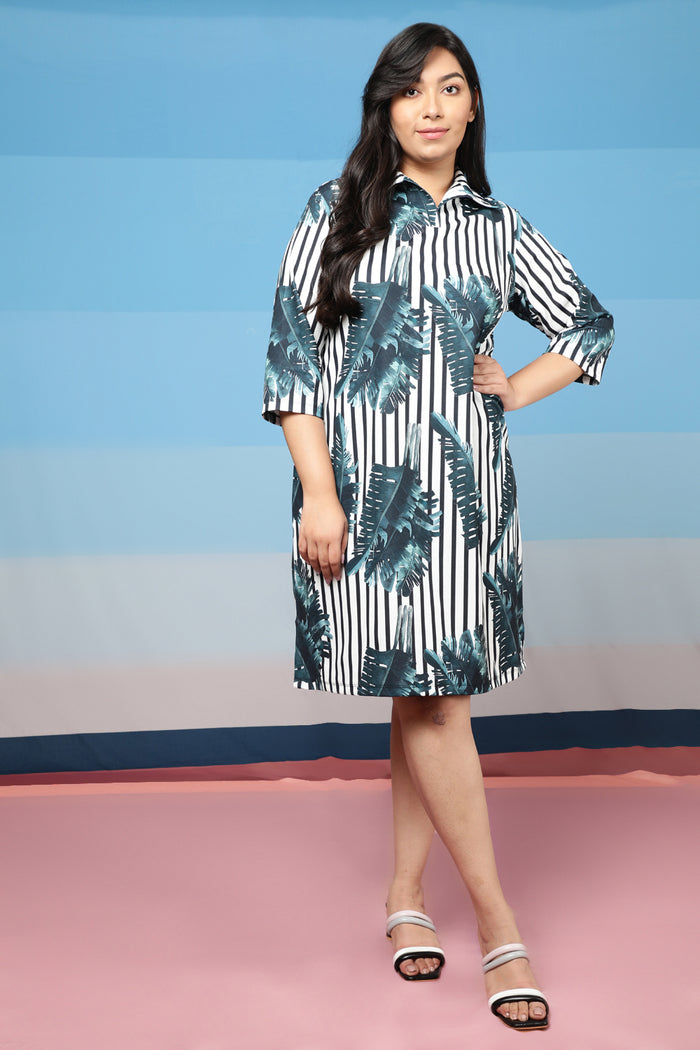 Tropical Stripes Shirt Dress