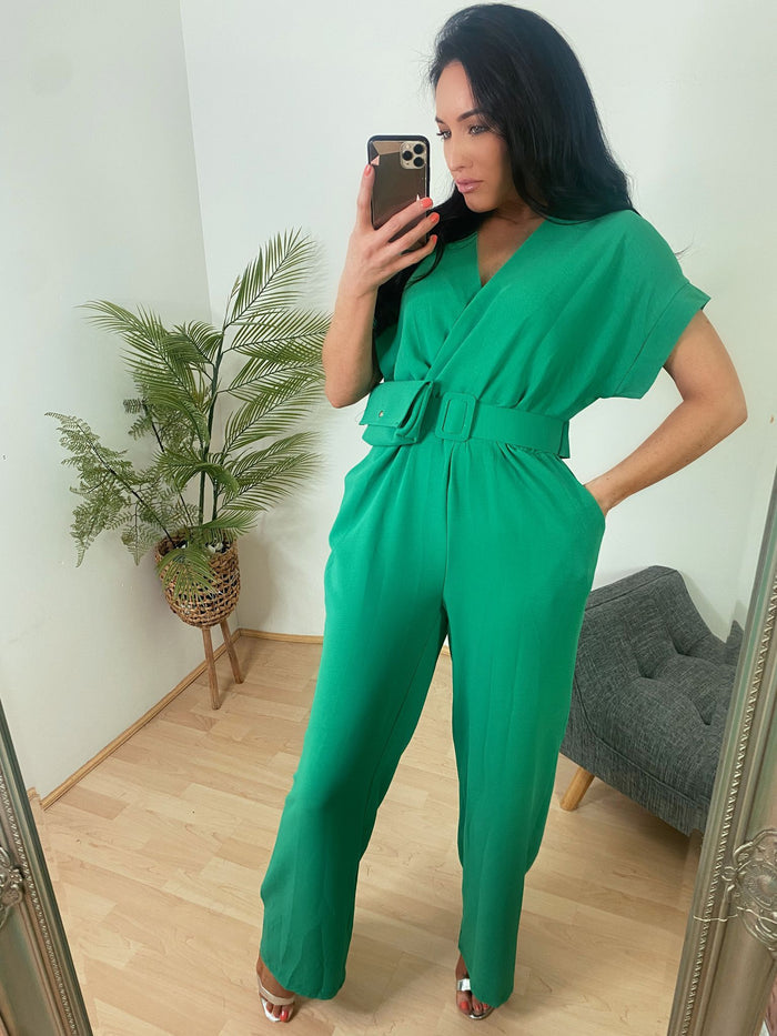 V- Neck Cross Over with Belt Bag Viscose Jumpsuit - Style Heist