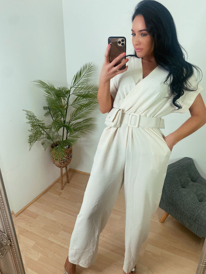 V- Neck Cross Over with Belt Bag Viscose Jumpsuit - Style Heist