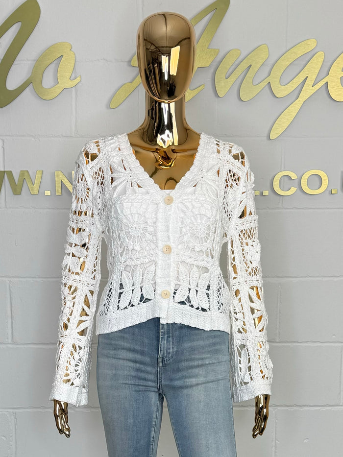 V-Neck Button Up Crochet Cardigan (2 Colours)