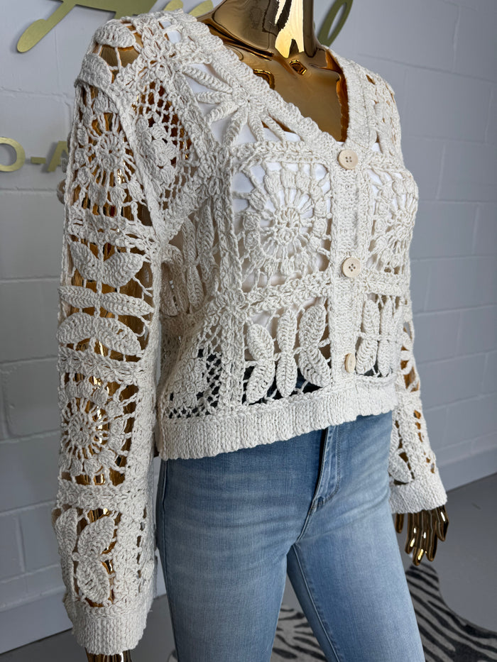 V-Neck Button Up Crochet Cardigan (2 Colours)
