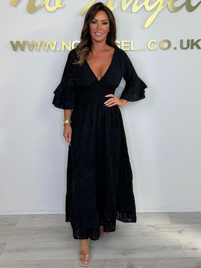 V-Neck Embroidery Anglaise Maxi Dress (8 Colours)