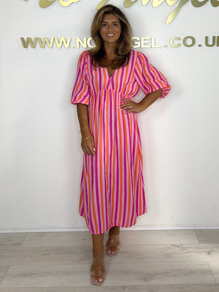 V-Neck Puff Sleeve Cheesecloth Midi Dress (5 Colours)