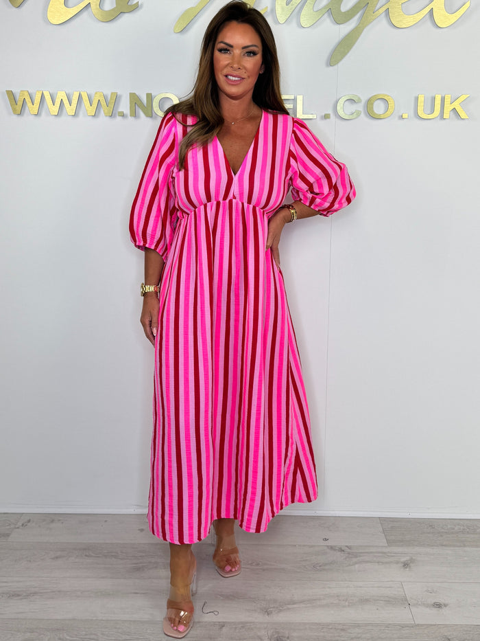 V-Neck Puff Sleeve Cheesecloth Midi Dress (5 Colours)