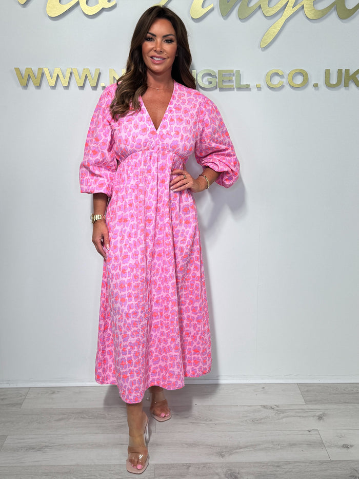 V-Neck Puff Sleeve Cheesecloth Midi Dress (5 Colours)