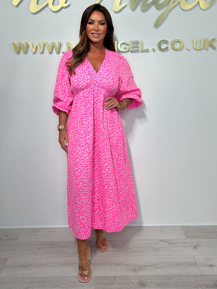 V-Neck Puff Sleeve Cheesecloth Midi Dress (5 Colours)