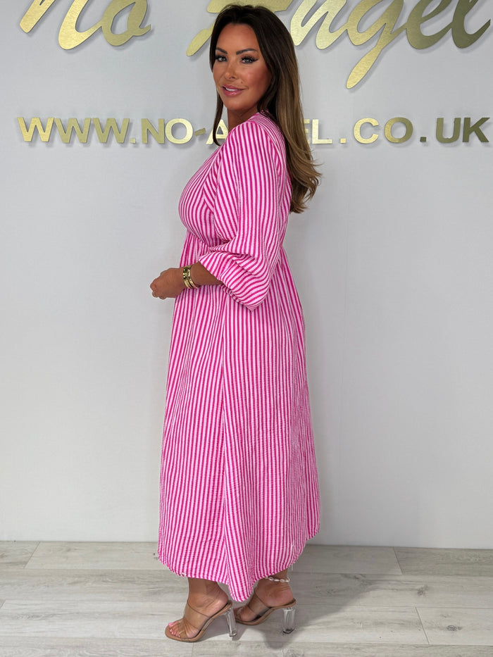 V-Neck Tie Up Striped Maxi Dress (2 Colours)