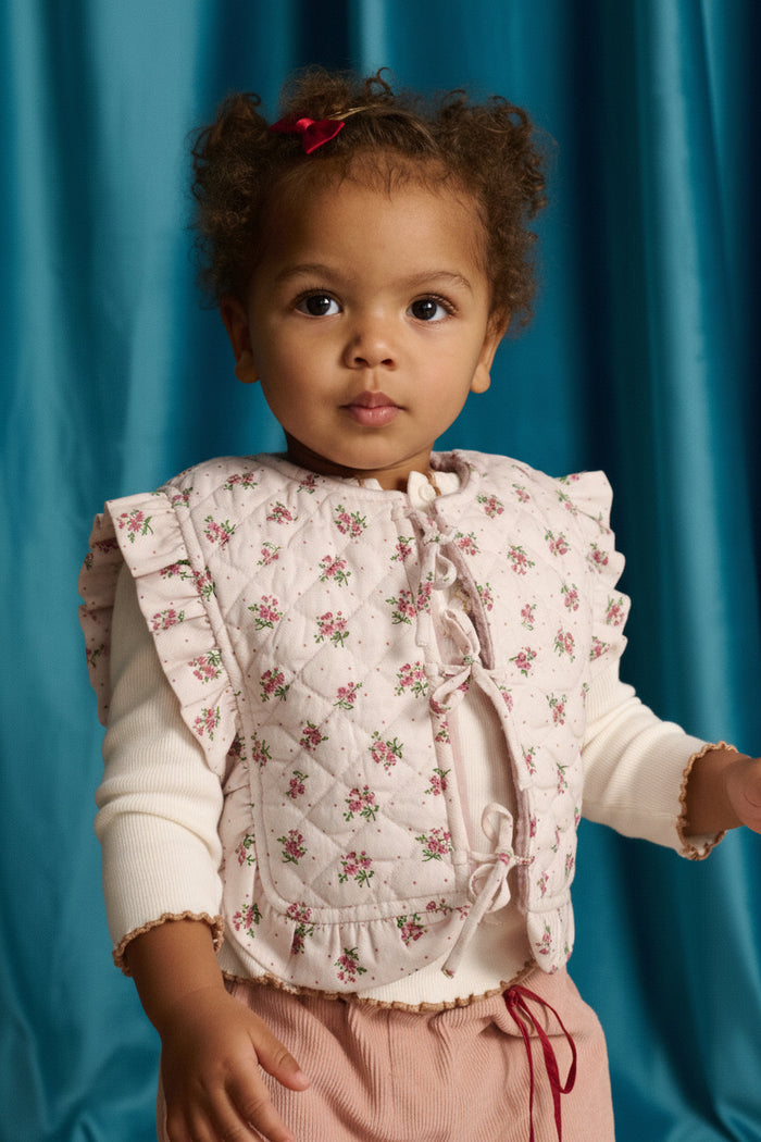 vest padded floral print bow tie - pink