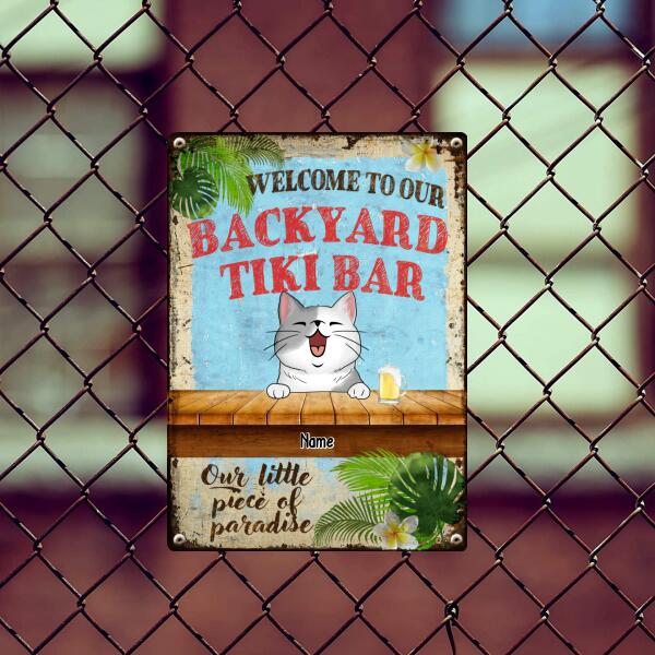 Welcome To Our Backyard Tiki Bar Our Little Piece Of Paradise, Hawaii Style Sign, Personalized Cat Breeds Metal Sign