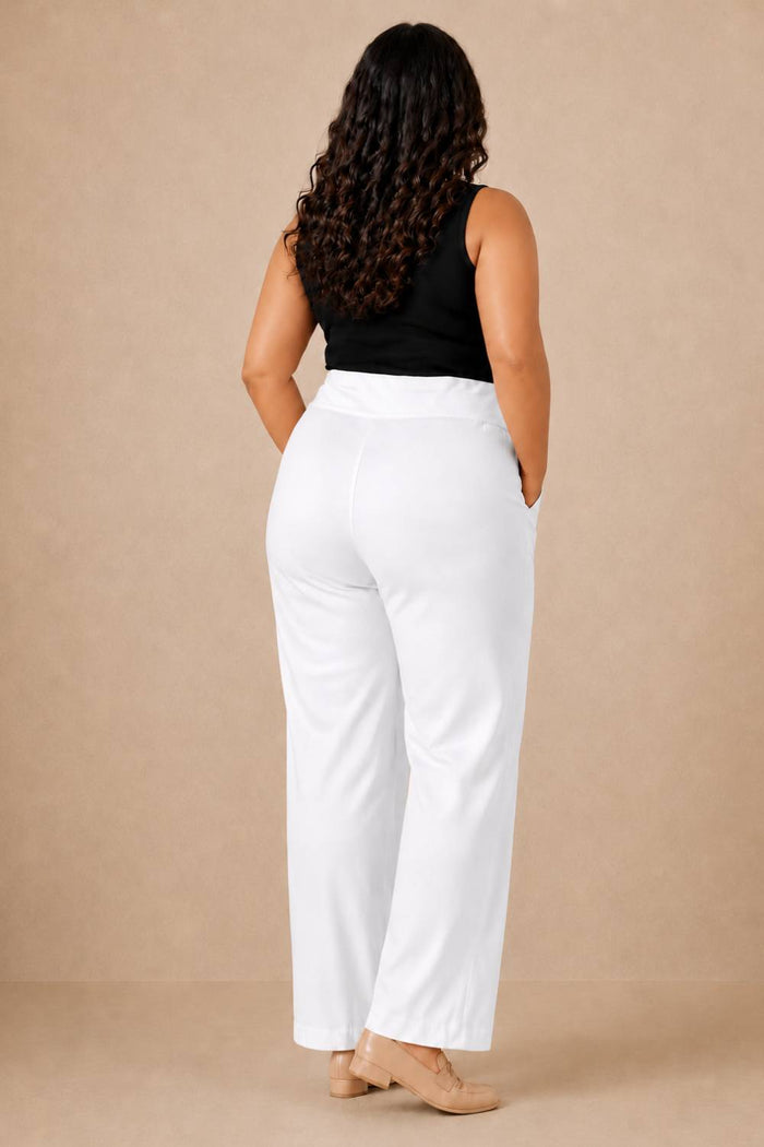 White Tummy Shaping Wide Straight Pants