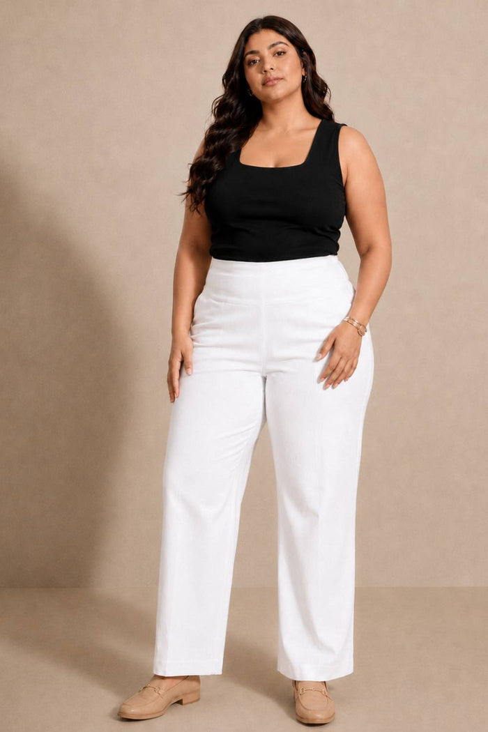 White Tummy Shaping Wide Straight Pants