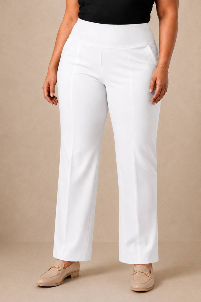 White Tummy Shaping Wide Straight Pants