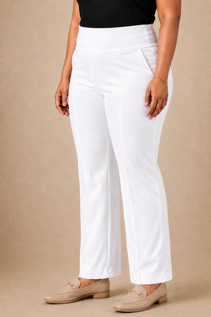 White Tummy Shaping Wide Straight Pants