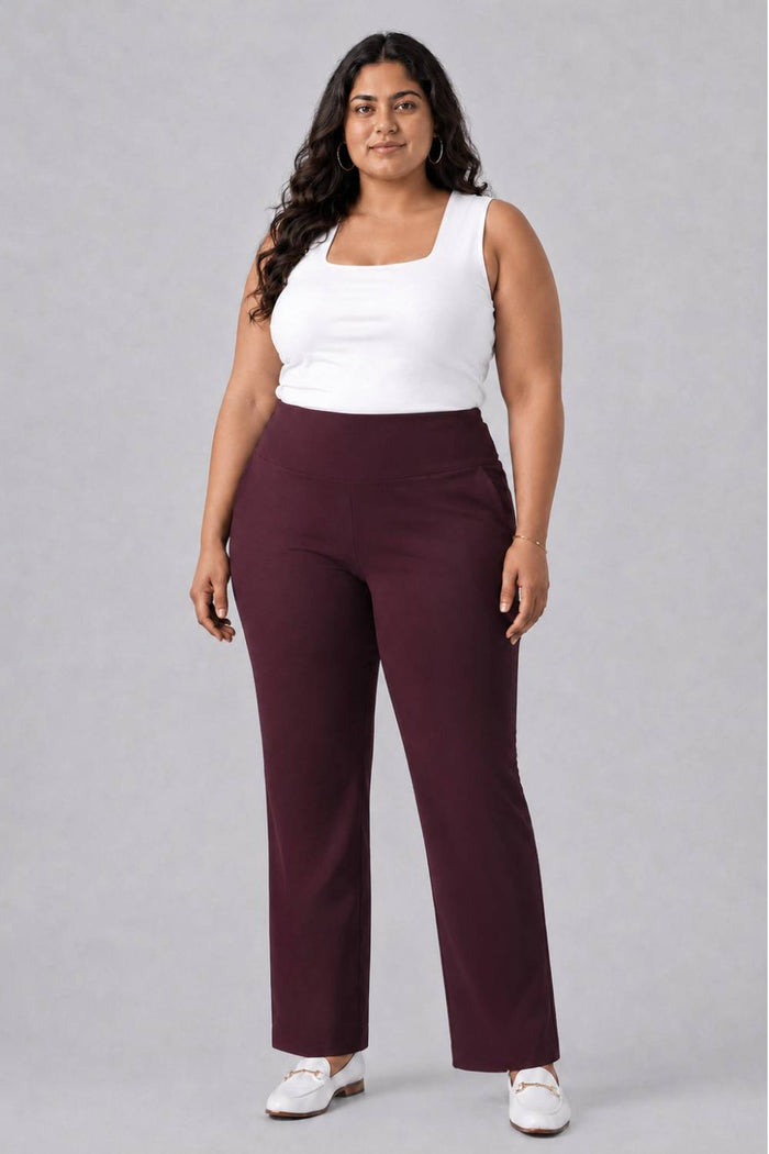 Wine Tummy Shaping Wide Straight Pants