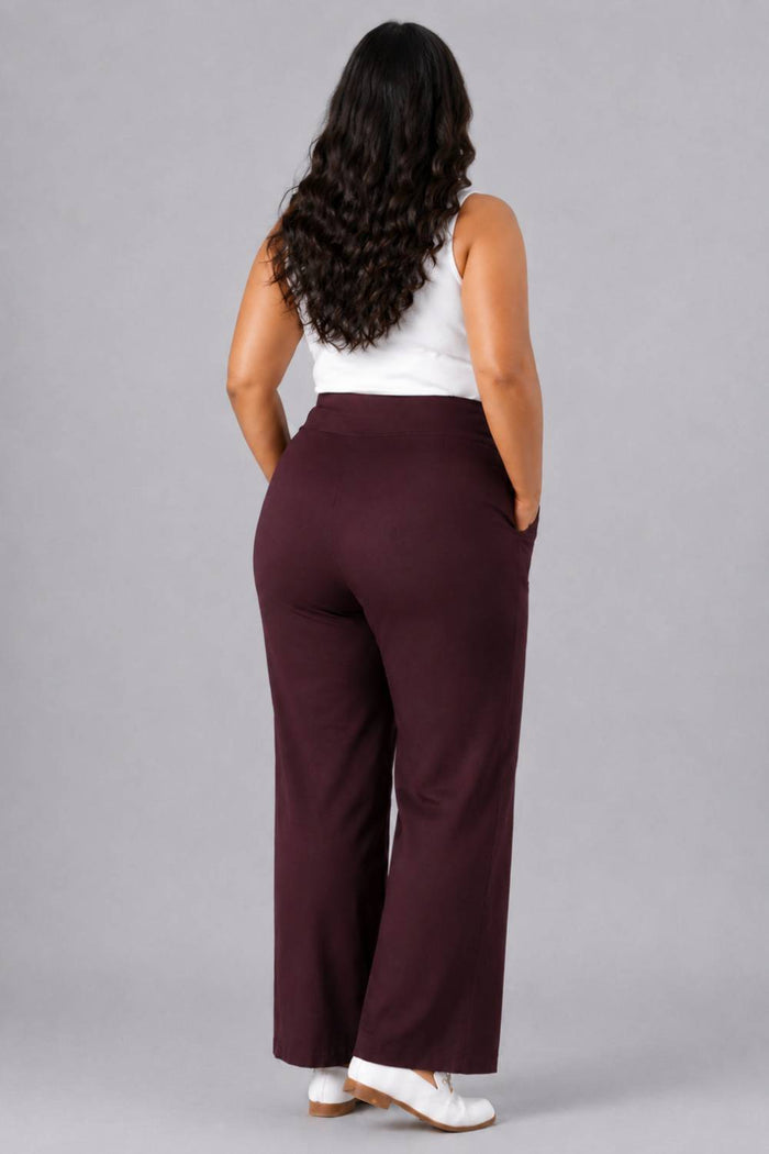 Wine Tummy Shaping Wide Straight Pants