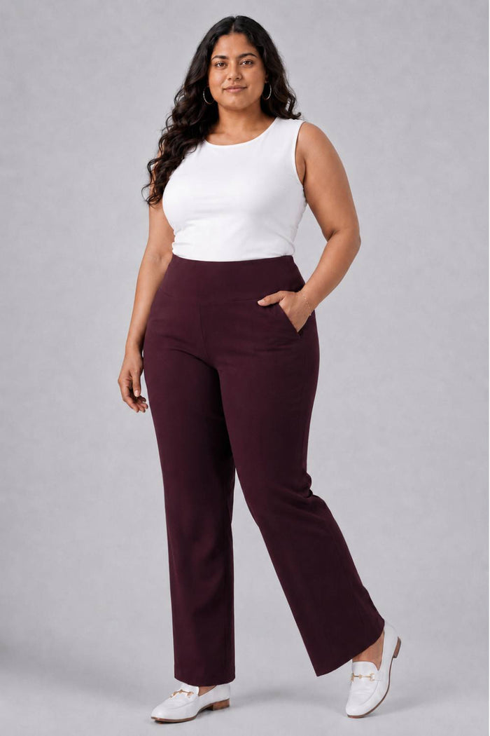 Wine Tummy Shaping Wide Straight Pants