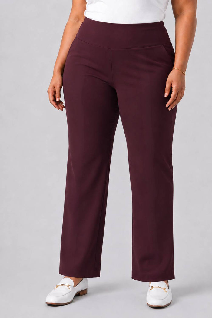 Wine Tummy Shaping Wide Straight Pants
