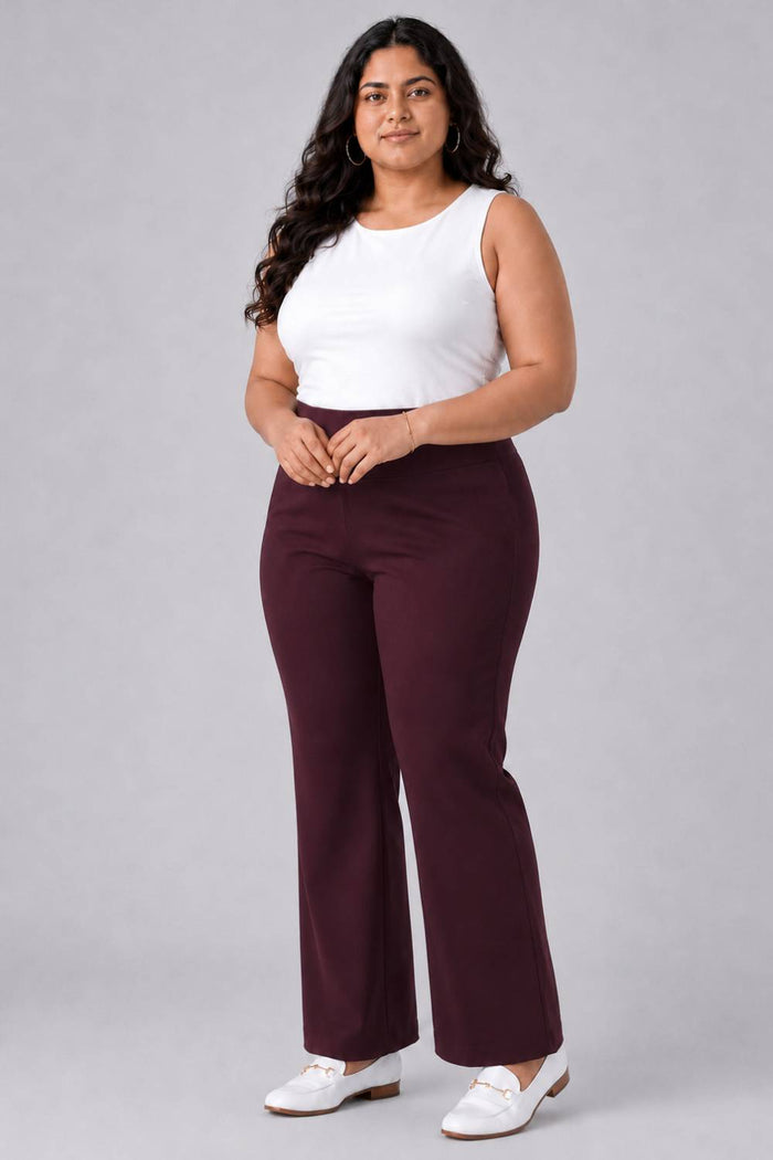 Wine Tummy Shaping Wide Straight Pants