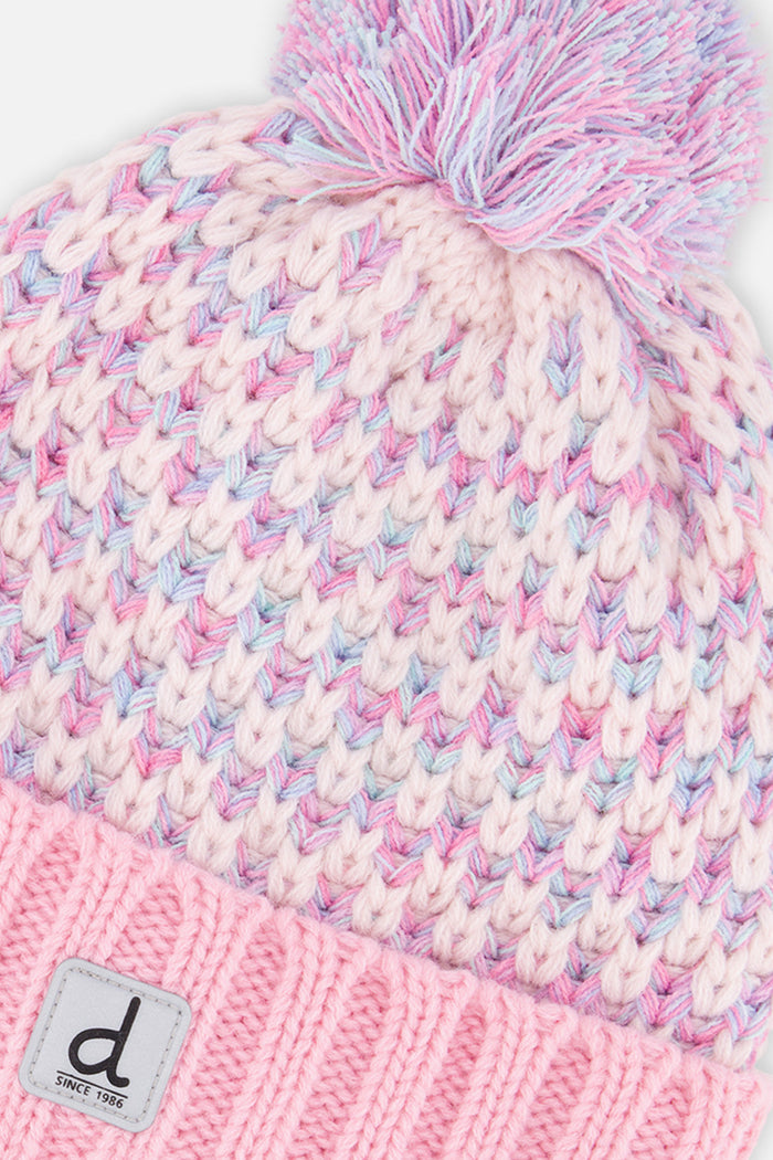 Deux par Deux kids' knit pompom hat, dusty pink and light blue – alternate view